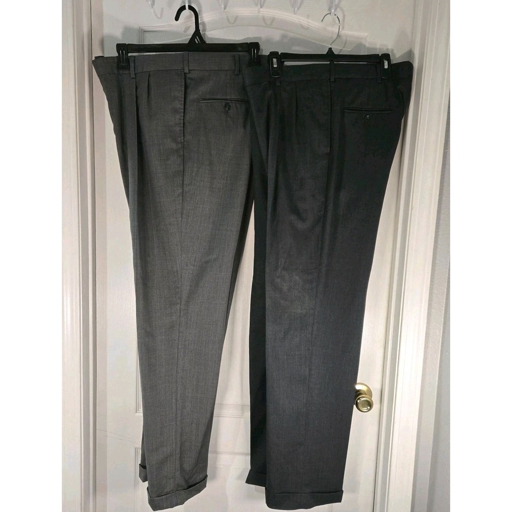 hart schaffner marx Wool Dress Pants Lot Of 2 38x32 Grays Cuffs Pleated Washable